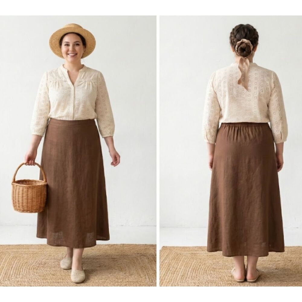 Metrostyle Vintage Western Bustle Pirate Linen‎ Brown Maxi Skirt Size 18